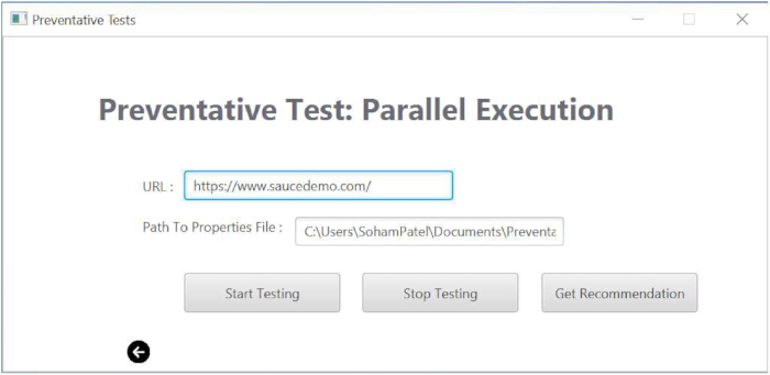 figure-protocol-4 Preventative test UI for parallel execution; input fields for URL, properties path; start/stop testing.