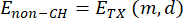 Equation for energy transmission, Enon-CH=ETX(m,d), related to network communication.