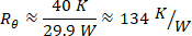 figure-protocol-27 Thermal resistance equation: \( R_{\theta} \approx \frac{40\, K}{29.9\, W} \approx 134\, K/W\) in chart.