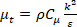Turbulence viscosity formula, \( \mu_t = \rho C_\mu \frac{k^2}{\varepsilon} \), used in fluid dynamics.
