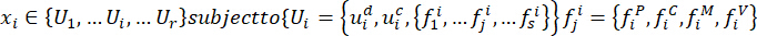 Optimization constraints formula, mathematical equation; variables, sets, and relationships.