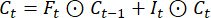 Long short-term memory (LSTM) cell state equation; neural network formula; data processing method.