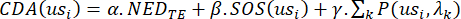 Static equilibrium equation, CDA(ui)=α·NEDTE+β·SOS(ui)+γ·ΣkP(ui,λk), formula analysis.