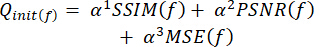 Equation for image quality metrics: Q_init = α^1 SSIM(f) + α^2 PSNR(f) + α^3 MSE(f)