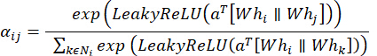 Graph attention mechanism, LeakyReLU equation, formula in neural network, ai computation concept.