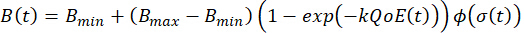 Exponential decay formula for B(t) in kinetic analysis.