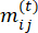 Mathematical notation, m_{ij}^{(t)}, representing matrix element in dynamic analysis.