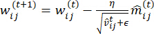Weight update equation, gradient descent optimization, formula.