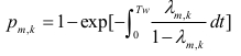 Probability equation, pm,k=1-exp[-∫(λm,k/(1-λm,k))dt], symbolizing transient analysis.