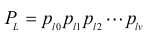 Mathematical formula: PL = p₁₀p₁₁p₁₂...p₁ᵥ; sequence product representation for probability calculation.