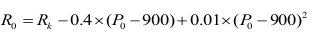 Static equilibrium equation diagram, R₀=Rₖ-0.4×(P₀-900)+0.01×(P₀-900)², educational math concept.