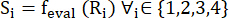 figure-protocol-19 Static equilibrium; equation; S_i = f_eval(R_i) ∀ i ∈ {1,2,3,4}; physics formula.