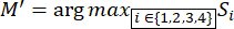 figure-protocol-20 Optimization formula M'=argmax diagram; mathematical analysis of variables \(i \in \{1,2,3,4\}\).