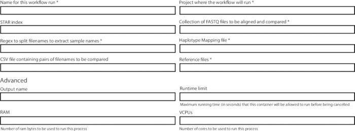 figure-results-2 RNA sequencing workflow setup form; configure sample processing, analysis parameters, resource allocation.