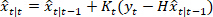 Kalman filter equation, Bayesian estimate, state prediction update, algorithm diagram.