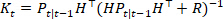 Kalman filter equation, statistical estimation, formula, predictive error minimization.