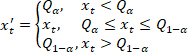 Equation illustrating statistical quantile function, showing calculations for threshold values.
