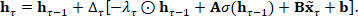 Recurrent neural network equation, formula for hidden state update, mathematical notation.