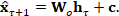 Recurrent neural network equation, \(\hat{x}_{\tau+1}=W_oh_\tau+c\), symbol representation.