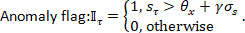 Anomaly detection equation; statistical threshold comparison; formula for data analysis methods.