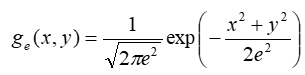 Gaussian distribution formula, \(g_e(x,y)\), mathematical expression for image processing.
