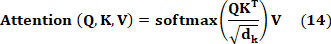 figure-protocol-27 Attention mechanism formula; softmax(QK^T/√dₖ)V; neural network equation.