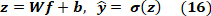 figure-protocol-35 Neural network equation: z=WF+b, ŷ=σ(z); Activation function diagram, educational use.
