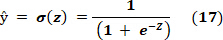 figure-protocol-36 Sigmoid function formula, ŷ=σ(z)=1/(1+e⁻ᶻ), illustrated in mathematical equation context.