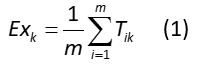 Equation for statistical averaging, Ex_k = (1/m) ΣT_ik, depicting sum and mean concepts.