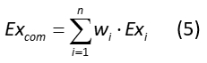 Formula for static equilibrium: Excom = Σwi·Exi; diagram for force balance analysis.