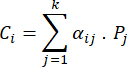 Mathematical summation formula, equation showing weighted sum concept, educational use.