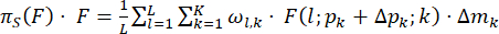 Equations for statistical analysis; πs(F) formula; mathematical model representation.