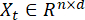 Matrix notation equation \(X_t \in R^{n \times d}\), mathematical expression, algebra concept.