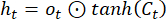 figure-protocol-19 Recurrent neural network equation, \( h_t = o_t \odot \tanh(C_t) \), mathematical representation.