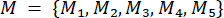 figure-protocol-44 Set notation equation M={M1,M2,M3,M4,M5}, mathematical concept, educational use.