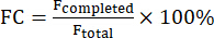 Formula calculating percentage completion; equations, mathematical analysis, efficiency rate.