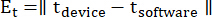 Equation showing error calculation Et=||t_device−t_software|| for algorithm performance evaluation.
