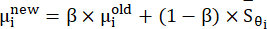 Equation for updating internal variable (μᵢ) in adaptive process; formula for iterative calculation.