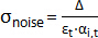 Noise variance formula: σ_noise = Δ/(ε_t·α_i,t), mathematical equation for data analysis.