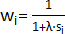 Weighted equation \( W_i = \frac{1}{1+\lambda \cdot s_j} \), mathematical formula.