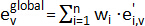 Statistical fitting equation, \(e_v^{global} = \Sigma_{i=1}^{n} w_i \cdot e_{i,v}^\prime\), used in data analysis.