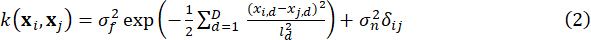 Gaussian process covariance equation; mathematical formula; research, data prediction model.
