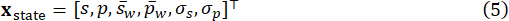State vector equation in scientific notation, featuring parameters s and p.