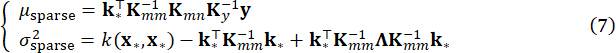 Sparse approximation equations, μ_sparse, and σ_sparse² formulas in kernel methods math diagram.