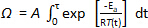 Reaction rate equation, Ω = A ∫ exp(-Ea/RT) dt, kinetics, activation energy, diagram.