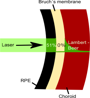 Laser absorption through Bruch's membrane, diagram showing Lambert-Beer law application.