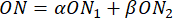 Equation of linear combination, ON=αON₁+βON₂, for vector development analysis.