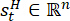 Mathematical equation showing vector st^H in real number space R^n, formula representation.