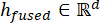 Mathematical formula h_fused ∈ ℝ^d, representing vectors in d-dimensional real space.