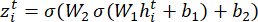 Neural network activation equation, LSTM cell transformation, mathematical formula, educational use.